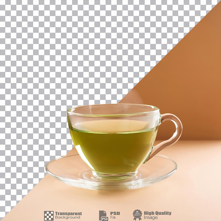 PSD 一杯綠茶在一個孤立的盤子上