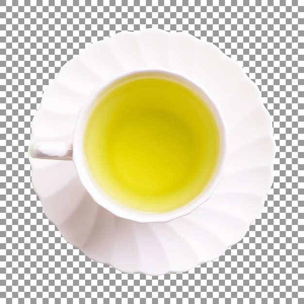 PSD cup of green tea with a white saucer isolated on transparent background