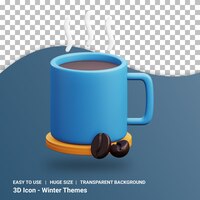 PSD一杯热咖啡的3d插图与透明背景