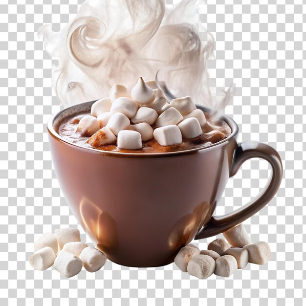 PSD a cup on hot coffee with marshmallow on transparent background