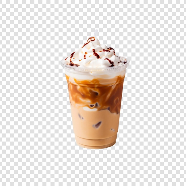 PSD a cup of iced coffee with ice cream and a chocolate iced drink on a transparent background