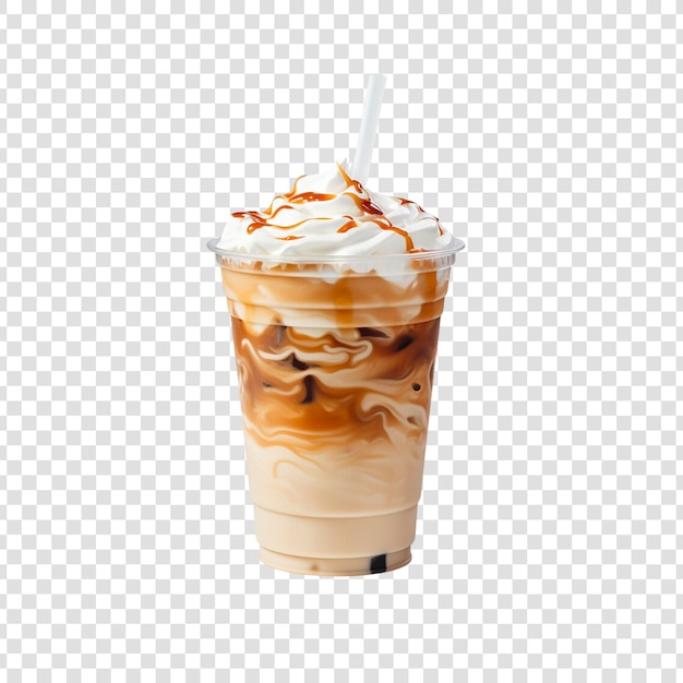 PSD a cup of iced coffee with ice cream and a chocolate iced drink on a transparent background