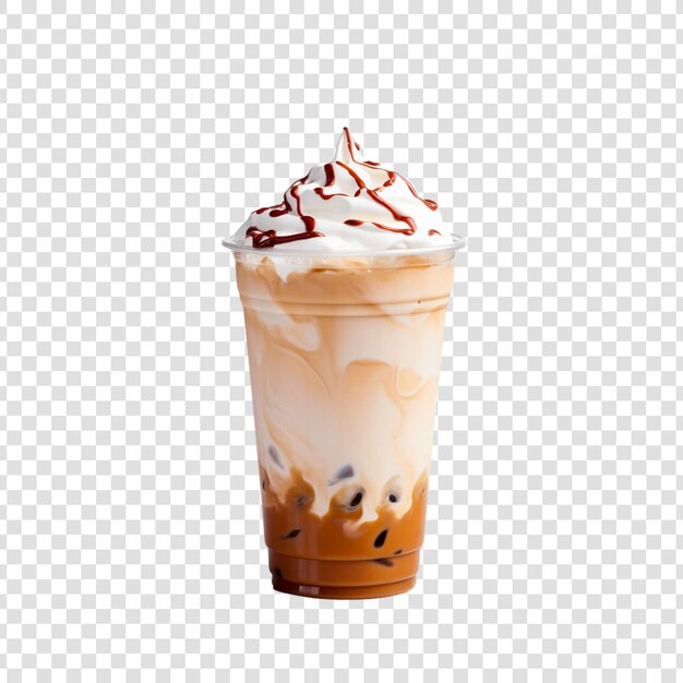 A cup of iced coffee with ice cream and a chocolate iced drink on a transparent background