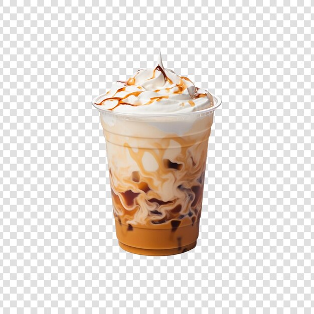 PSD a cup of iced coffee with ice cream and a chocolate iced drink on a transparent background