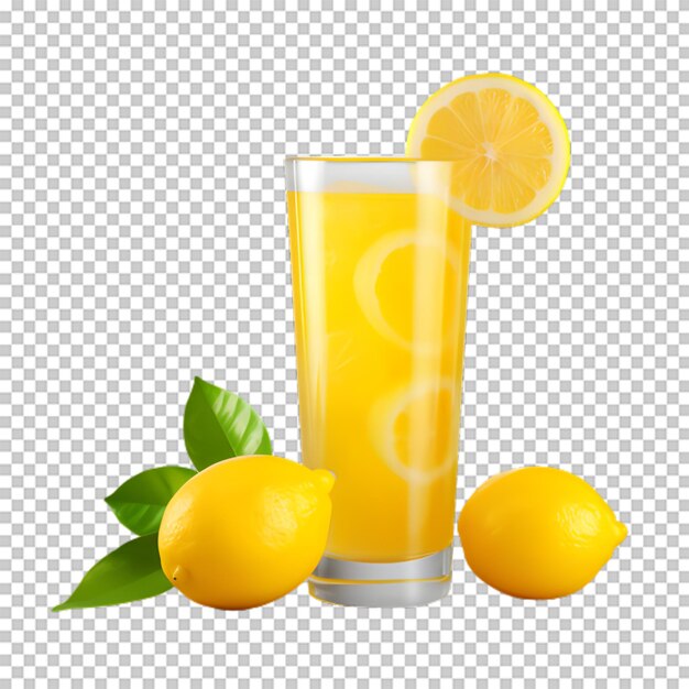 PSD a cup of lemon juice with slices lemon on transparent background