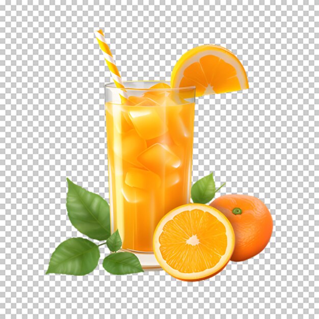PSD a cup of orange juice with slices orange on transparent background
