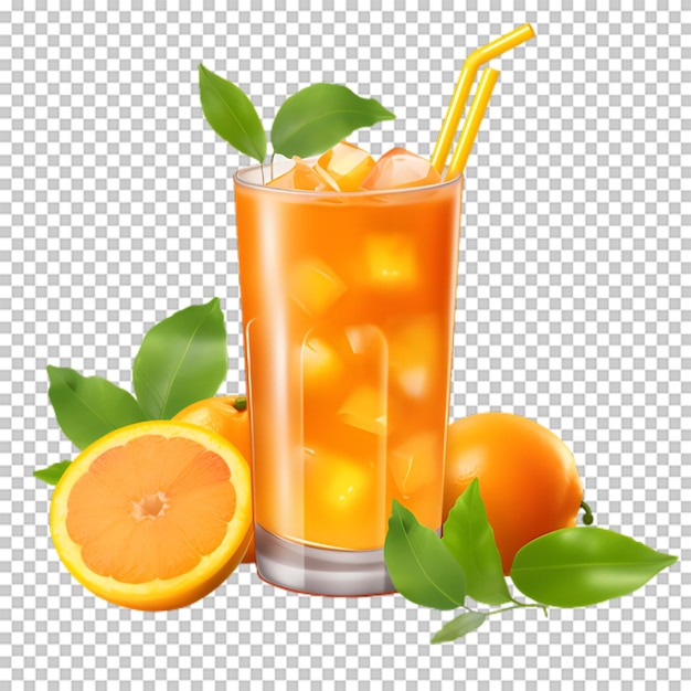 PSD a cup of orange juice with slices orange on transparent background