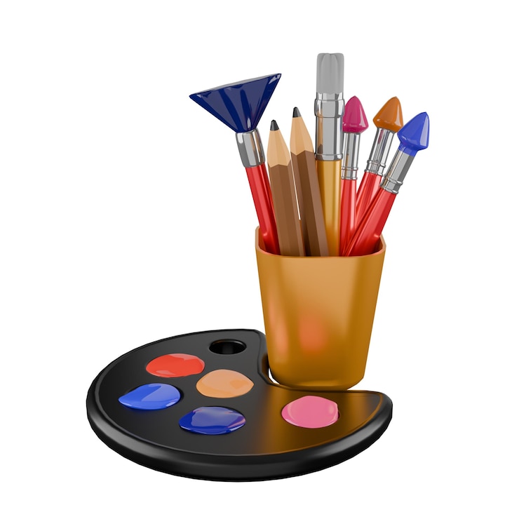 PSD cup of paint brushes 3d realistic background