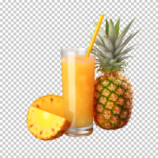 PSD a cup of pineapple juice with slices pineapple on transparent background