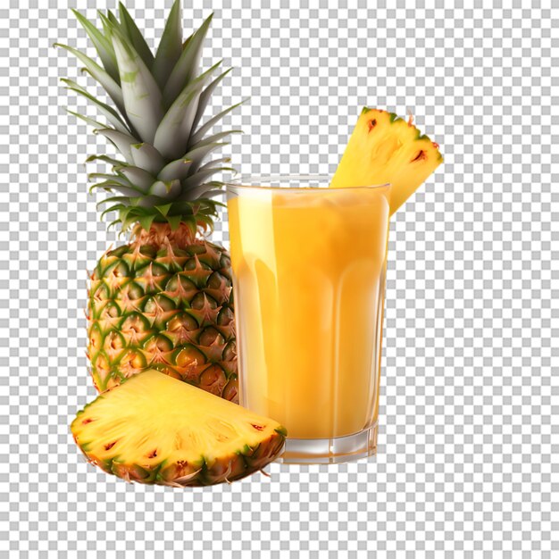 A cup of pineapple juice with slices pineapple on transparent background