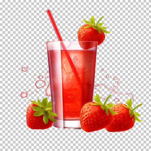 PSD a cup of strawberry juice with slices strawberry on transparent background