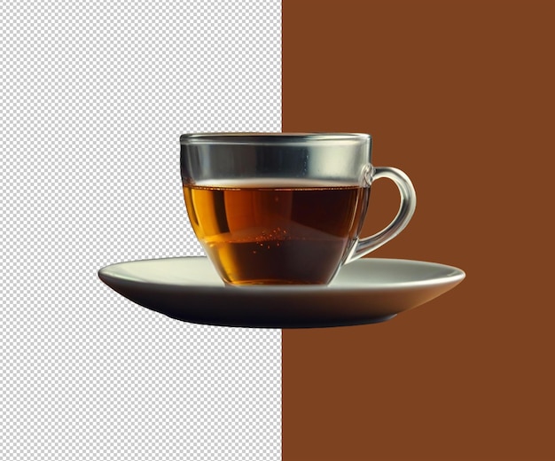 A cup of tea is on a saucer with a brown background