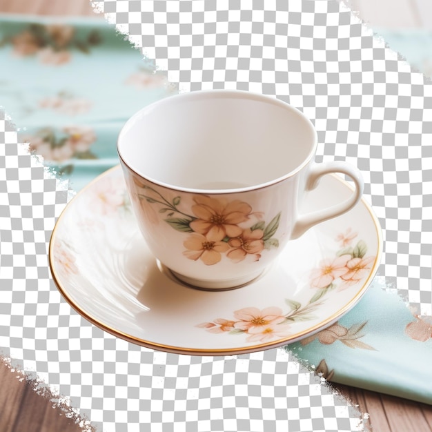 PSD a cup of tea is on a saucer with a floral pattern