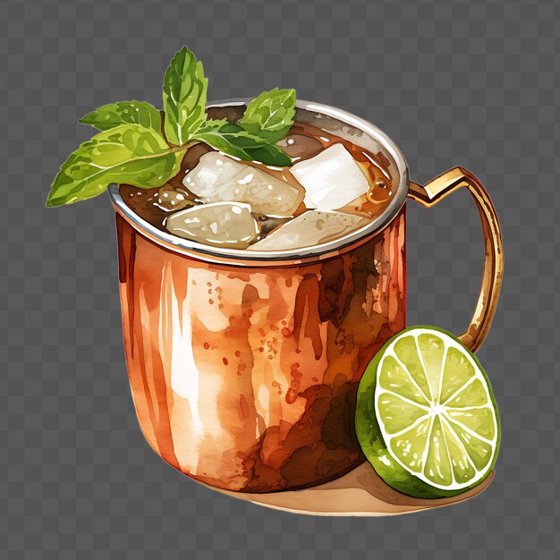 PSD a cup of tea with mint leaves and lime