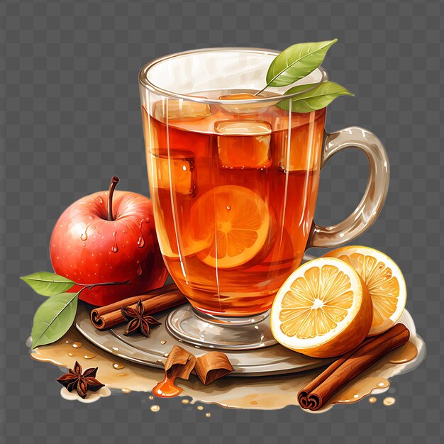 PSD a cup of tea with orange slices and cinnamon sticks