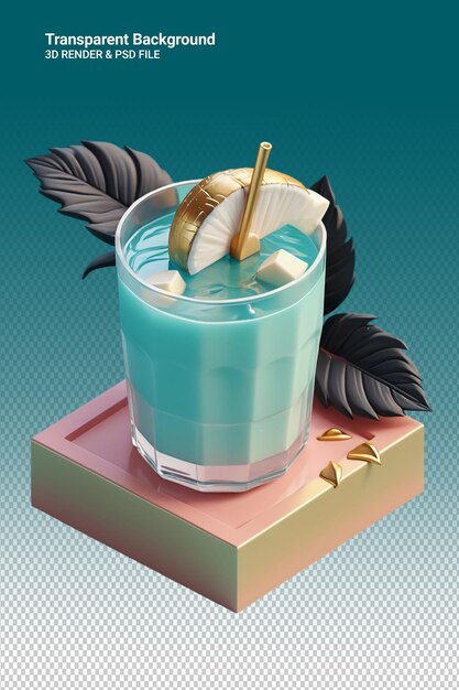 PSD a cup of tea with a palm leaf on top of it