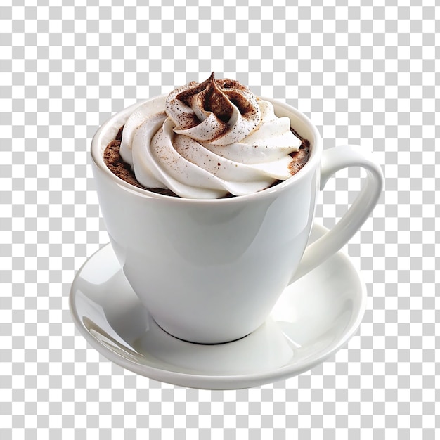 PSD coppa con cioccolato caldo con crema su sfondo trasparente