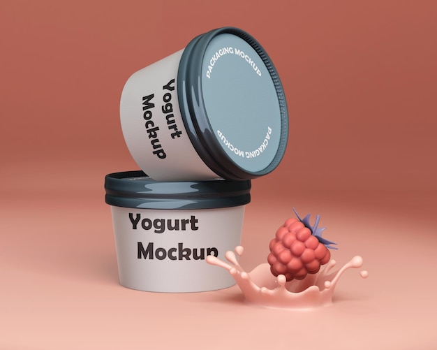 PSD un mockup di tazza di yogurt si trova sopra un mockup di sfondo rosa psd