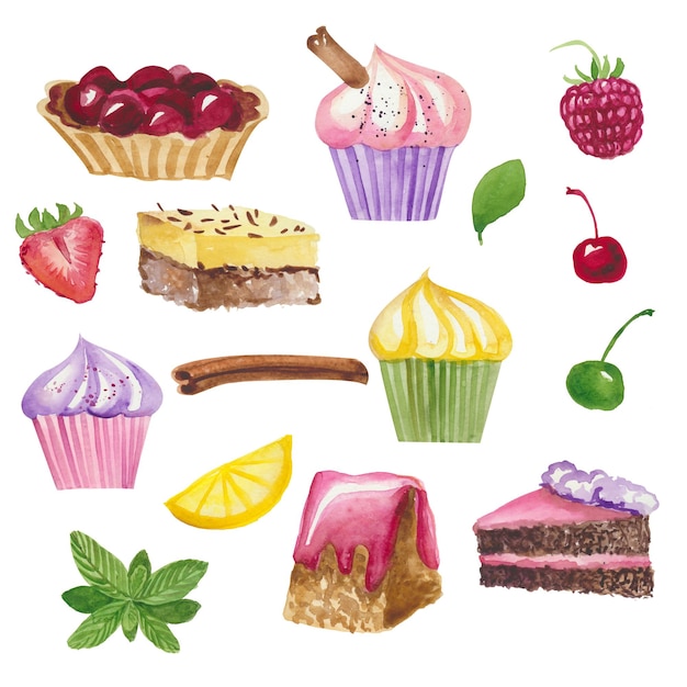 PSD cupcake clipart set aquarel gebak illustratie set