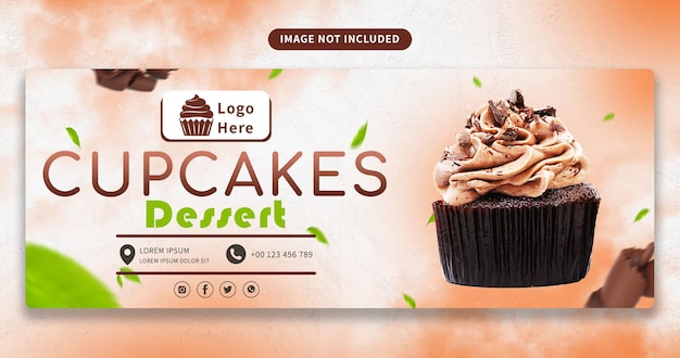 PSD disegno del banner di cioccolato cupcake dessert