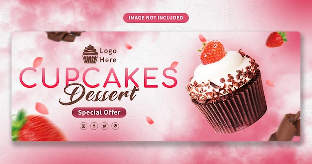 PSD cupcake dessert pink banner design