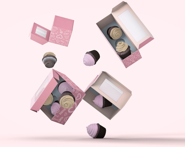 PSD cupcake packaging and branding mockup