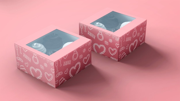 PSD cupcake packaging and branding mockup