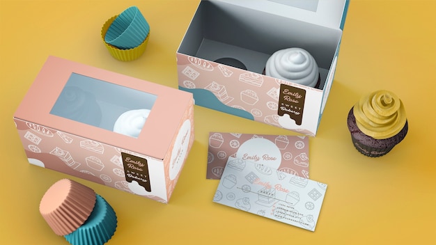 PSD cupcake packaging and branding mockup