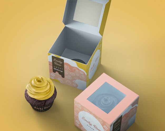 PSD cupcake packaging and branding mockup