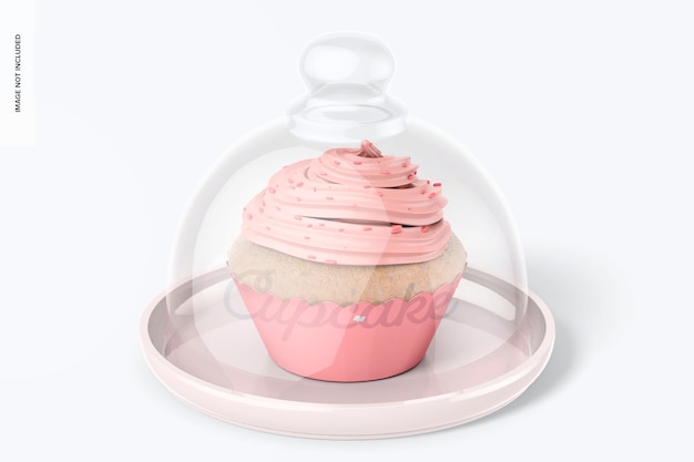 PSD alzata per cupcake con coperchio a cupola mockup, vista frontale