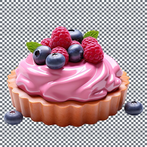 Cupcake with cream and berries isolated on transparent background