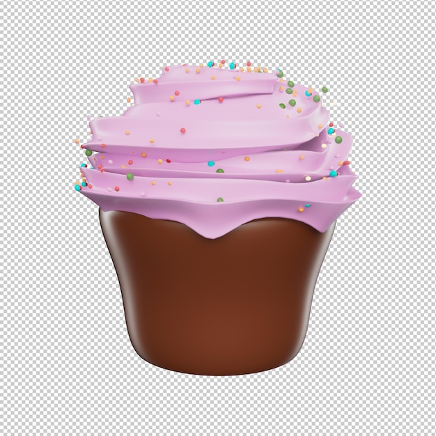 A cupcake with pink frosting and sprinkles on it.
