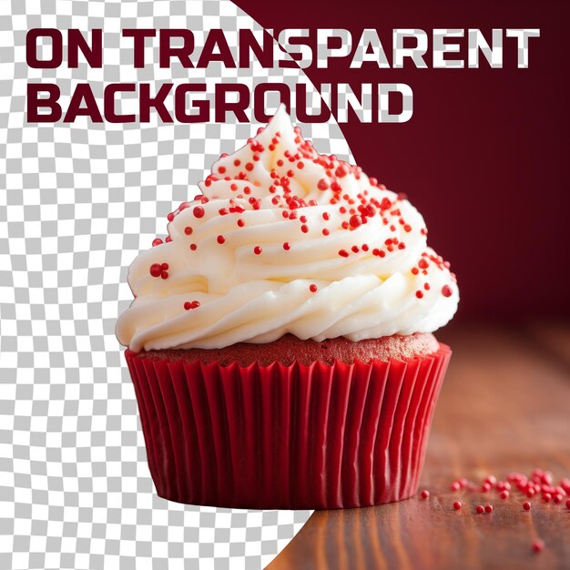 PSD a cupcake with white frosting and red sprinkles on it