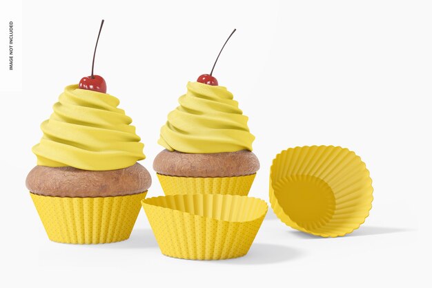 Cupcakes con mockup di tazza da forno in silicone