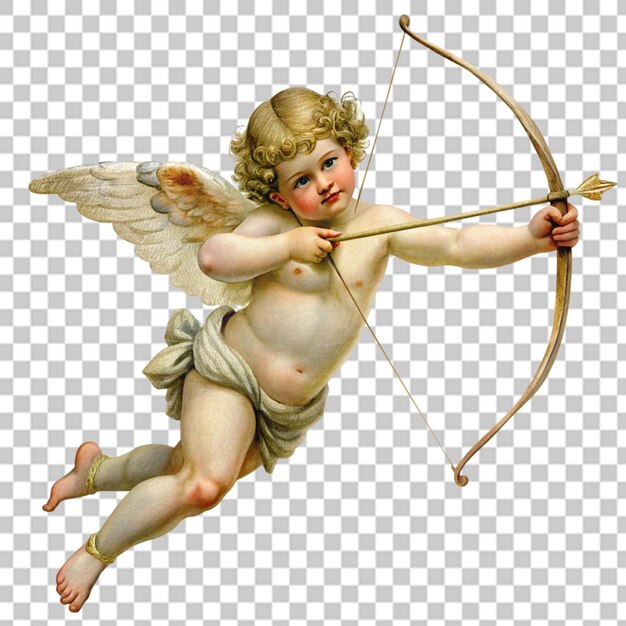 PSD cupid flying and shooting his arrow illustration isolated on a transparent background