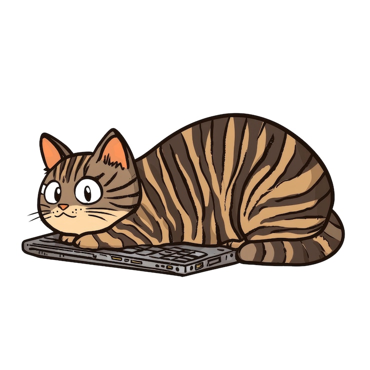 PSD curious cat on laptop