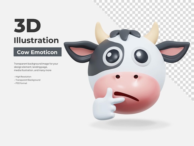 PSD curious cow emoticon 3d illustration