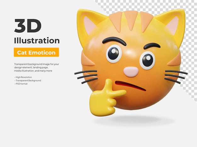 PSD curious face expression cat emoticon sticker 3d icon illustration