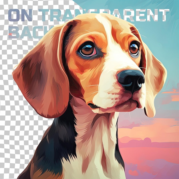 PSD curious looking adorable beagle with captivating eyes in a portrait transparent background