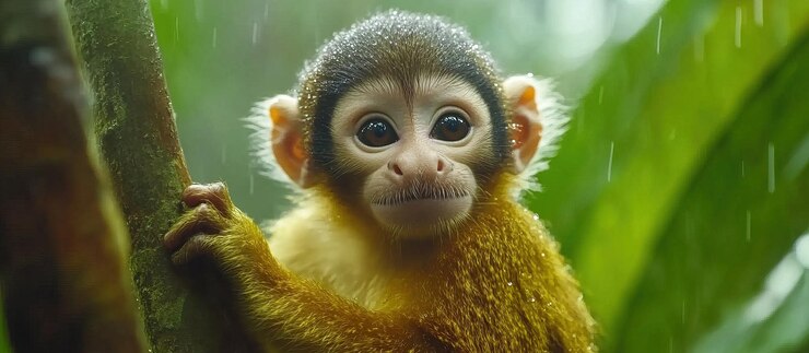 PSD a curious monkey in the rain