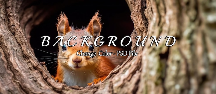 PSD curious red squirrel peeking behind the tree trunk generative ai