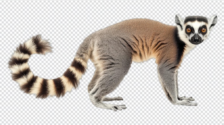 PSD a curious ringtailed lemur exploring its surroundings in a natural habitat during the day