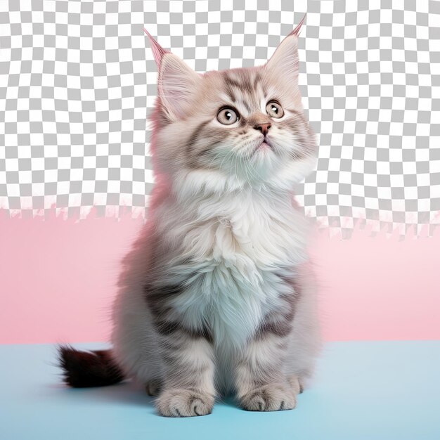 PSD curious siberian kitten against transparent background