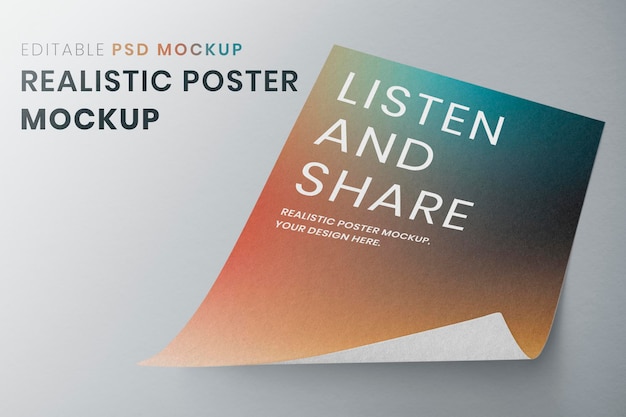 Mockup di poster arricciato su sfondo grigio