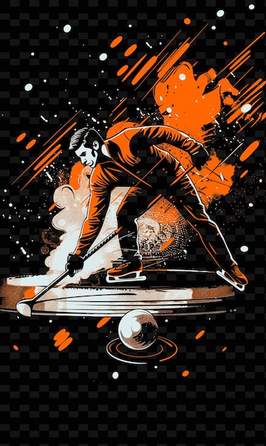 Игрок керлинга скользит по камню с контролируемой позой с фокусной иллюстрацией плоский 2d спортивный фон