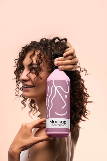 PSD curly hair shampoo packaging mockup