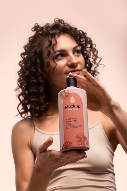 Curly hair shampoo packaging mockup