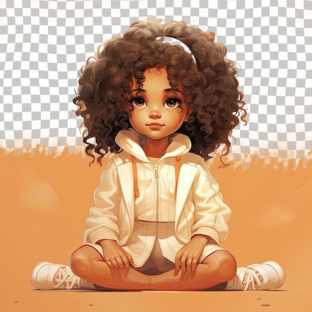 PSD curly haired guiltless toddler poses in immunologist attire hands on thighs against a pastel background