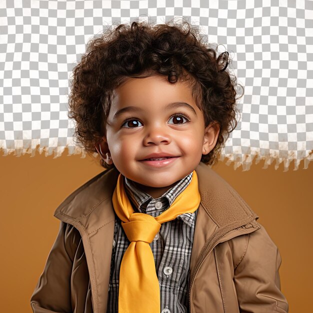 PSD curly haired hispanic preschooler ad manager stijl op pastel geel