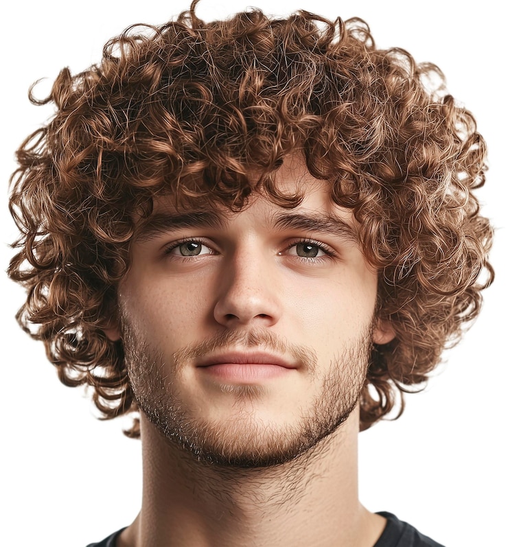 PSD curly young man portrait close up generative ai